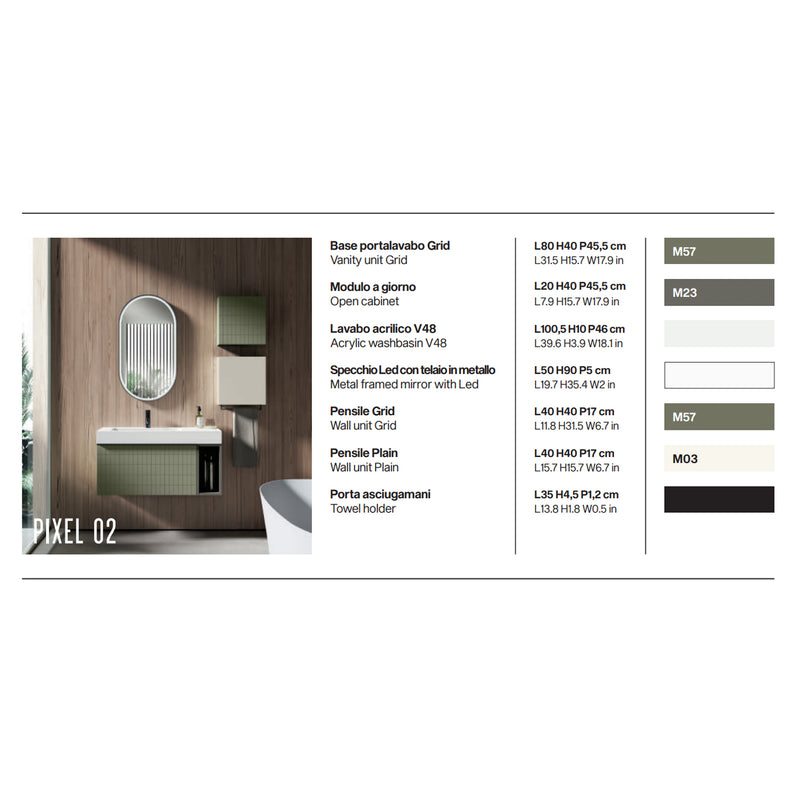 Composizione bagno sospesa con lavabo, specchio e pensili 100+40x200hx46 cm PIX2 by CeramicStore | Lo specialista del tuo bagno