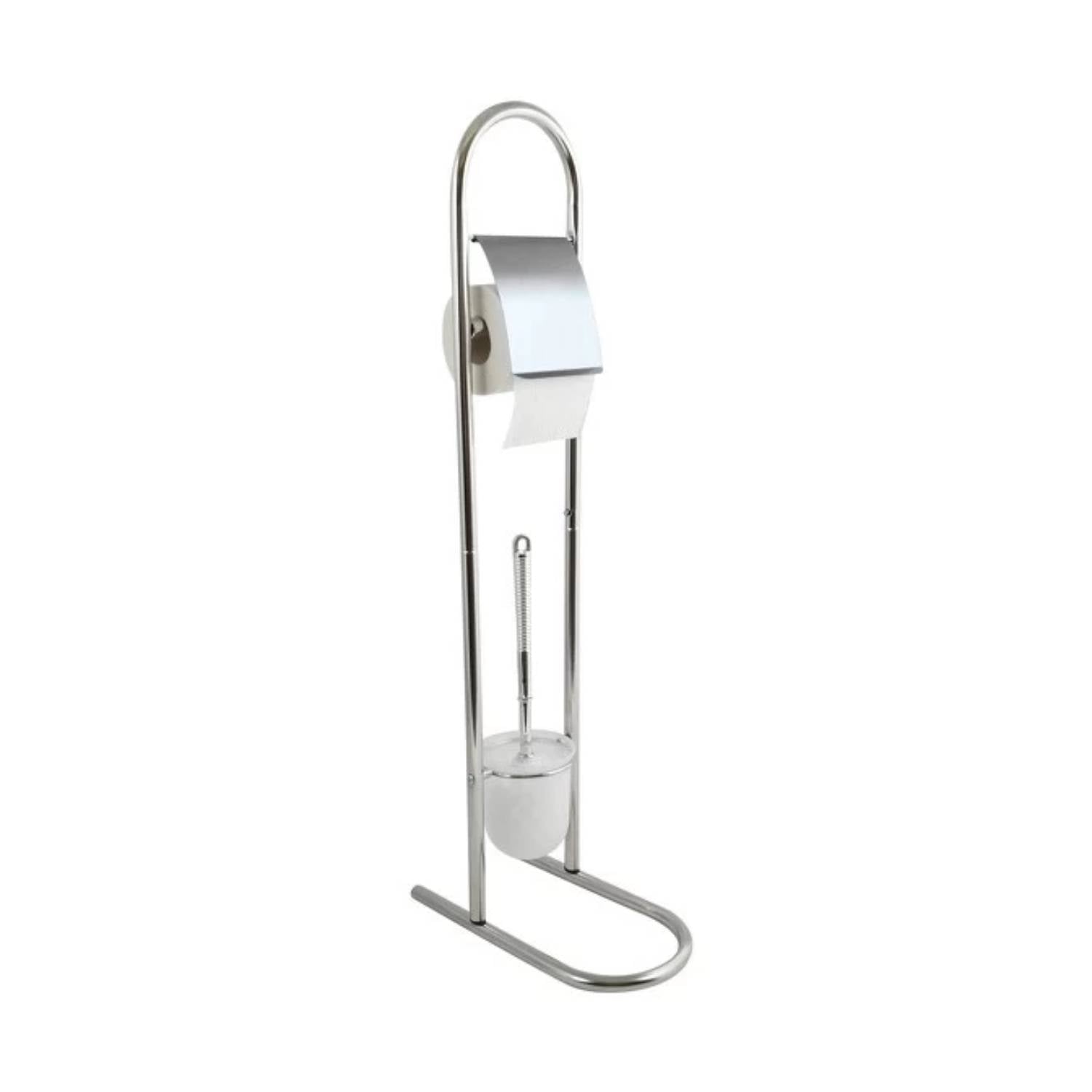 Piantana da bagno con  porta carta igienica con scopino wc colore cromo