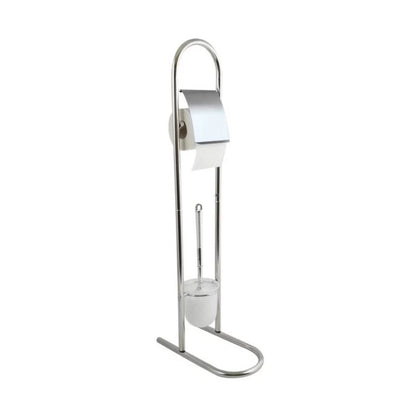 Piantana da bagno con  porta carta igienica con scopino wc colore cromo