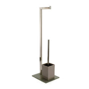 Piantana da bagno con portarotolo carta igienica e scopino wc in acciaio inox colore tortora