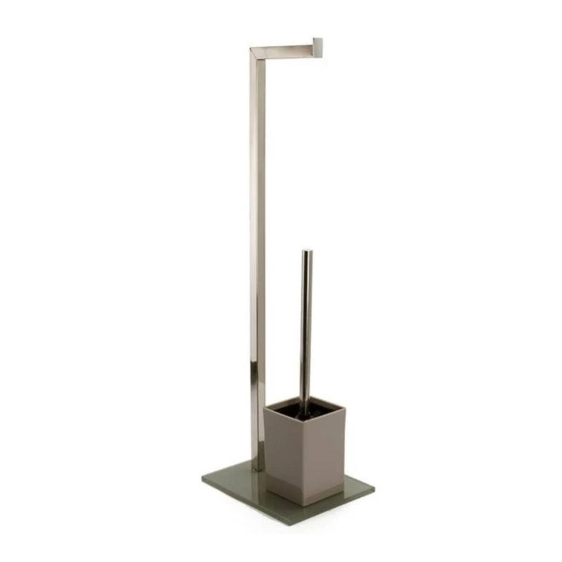 Piantana da bagno con portarotolo carta igienica e scopino wc in acciaio inox colore tortora