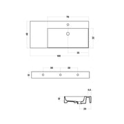 Lavabo da appoggio/sospeso in ceramica bianca lucida serie Slim square Disegno-Ceramica con piano appoggio sulla sinistra