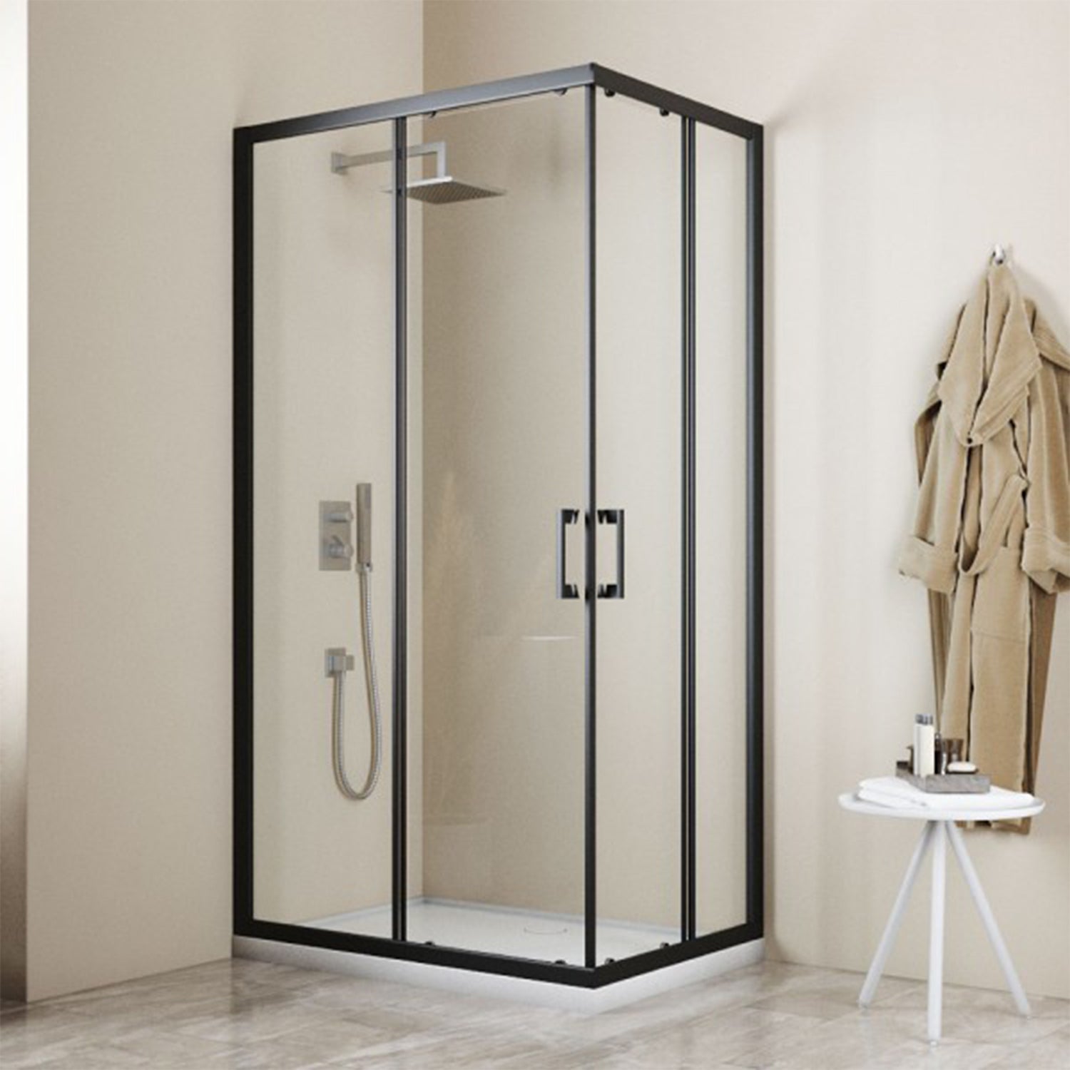 Box doccia angolare scorrevole DocciaGo Space 70x70 cm H.195 in vetro temperato 6 mm trasparente - Nero Opaco by CeramicStore | Lo specialista del tuo bagno