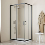 Box doccia angolare scorrevole DocciaGo Space 90x90 cm H.195 in vetro temperato 6 mm trasparente - Nero Opaco by CeramicStore | Lo specialista del tuo bagno