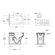 Sanitari filomuro Experience-bidet wc senza brida con scarico traslato e sedile soft close 54