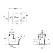 Sanitari filomuro Experience-bidet wc senza brida con scarico traslato e sedile soft close 54