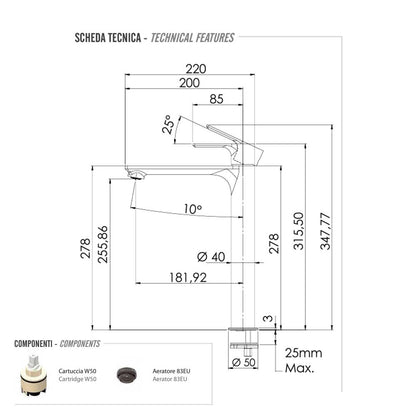 Miscelatore Monocomando Lavabo Alto cromato con scarico collezione Energy di Remer Rubinetterie by CeramicStore | Lo specialista del tuo bagno