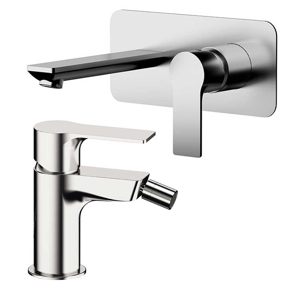 Set di miscelatori Lavabo incasso con bocca da 18 cm e Bidet senza scarico finitura cromata collezione Energy di Remer Rubinetterie by CeramicStore | Lo specialista del tuo bagno
