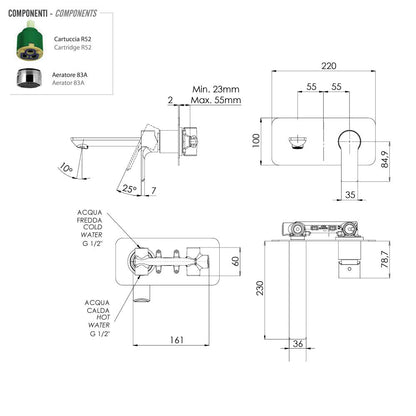 Set di miscelatori Lavabo incasso con bocca da 23 cm e Bidet senza scarico finitura cromata collezione Energy di Remer Rubinetterie by CeramicStore | Lo specialista del tuo bagno