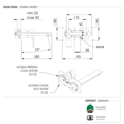 Set di miscelatori Lavabo incasso con bocca da 18 cm e Bidet finitura cromata collezione Energy di Remer Rubinetterie by CeramicStore | Lo specialista del tuo bagno