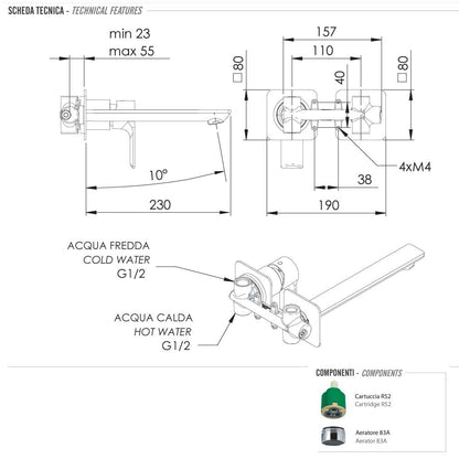 Set di miscelatori Lavabo incasso con bocca da 23 cm e Bidet finitura cromata collezione Energy di Remer Rubinetterie by CeramicStore | Lo specialista del tuo bagno