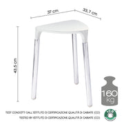 Sgabello Yannis di Gedy in acciaio inox e resine termoplastiche - Bianco