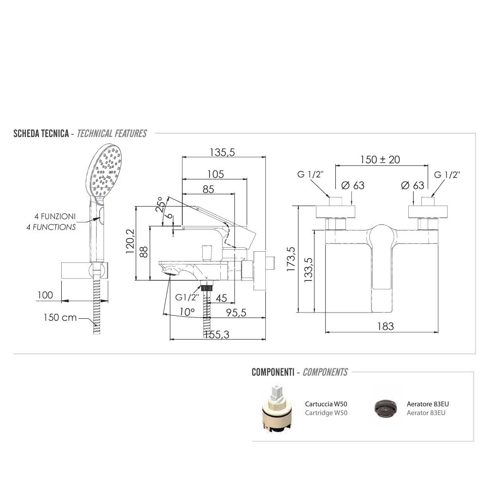 Miscelatore Monocomando vasca con set doccia cromato collezione Energy di Remer Rubinetterie by CeramicStore | Lo specialista del tuo bagno