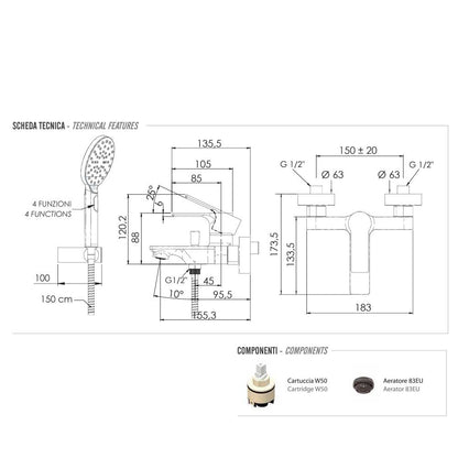 Miscelatore Monocomando vasca con set doccia cromato collezione Energy di Remer Rubinetterie by CeramicStore | Lo specialista del tuo bagno