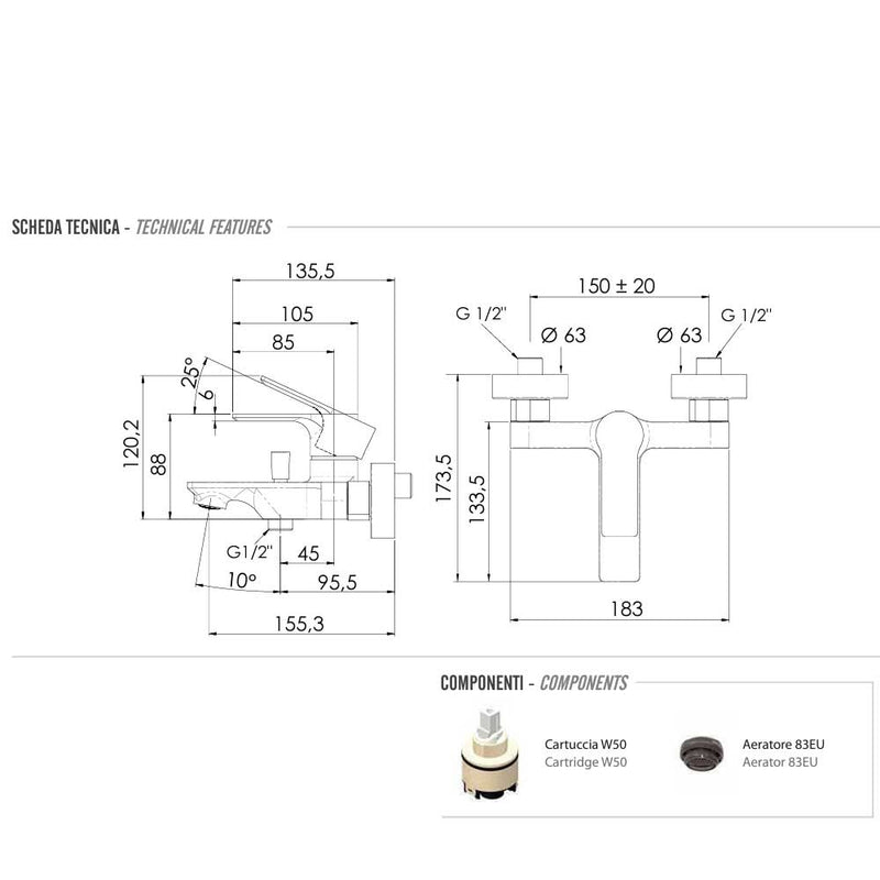 Miscelatore Monocomando vasca senza set doccia cromato collezione Energy di Remer Rubinetterie by CeramicStore | Lo specialista del tuo bagno