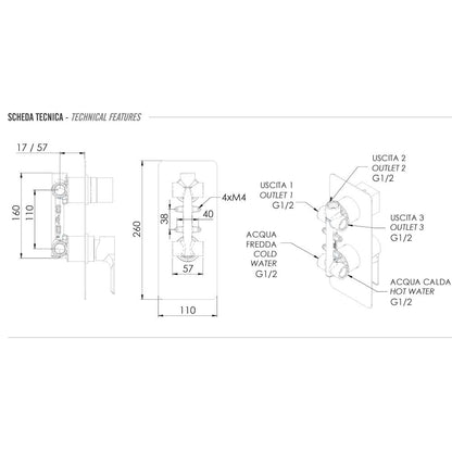 Miscelatore Monocomando doccia con Deviatore a 3 Vie completo di corpo incasso e piastra lusso rettangolare collezione Energy di Remer Rubinetterie by CeramicStore | Lo specialista del tuo bagno