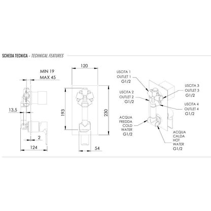 Miscelatore Monocomando doccia con Deviatore a 4 Vie completo di corpo incasso e piastra lusso rettangolare collezione Energy di Remer Rubinetterie by CeramicStore | Lo specialista del tuo bagno