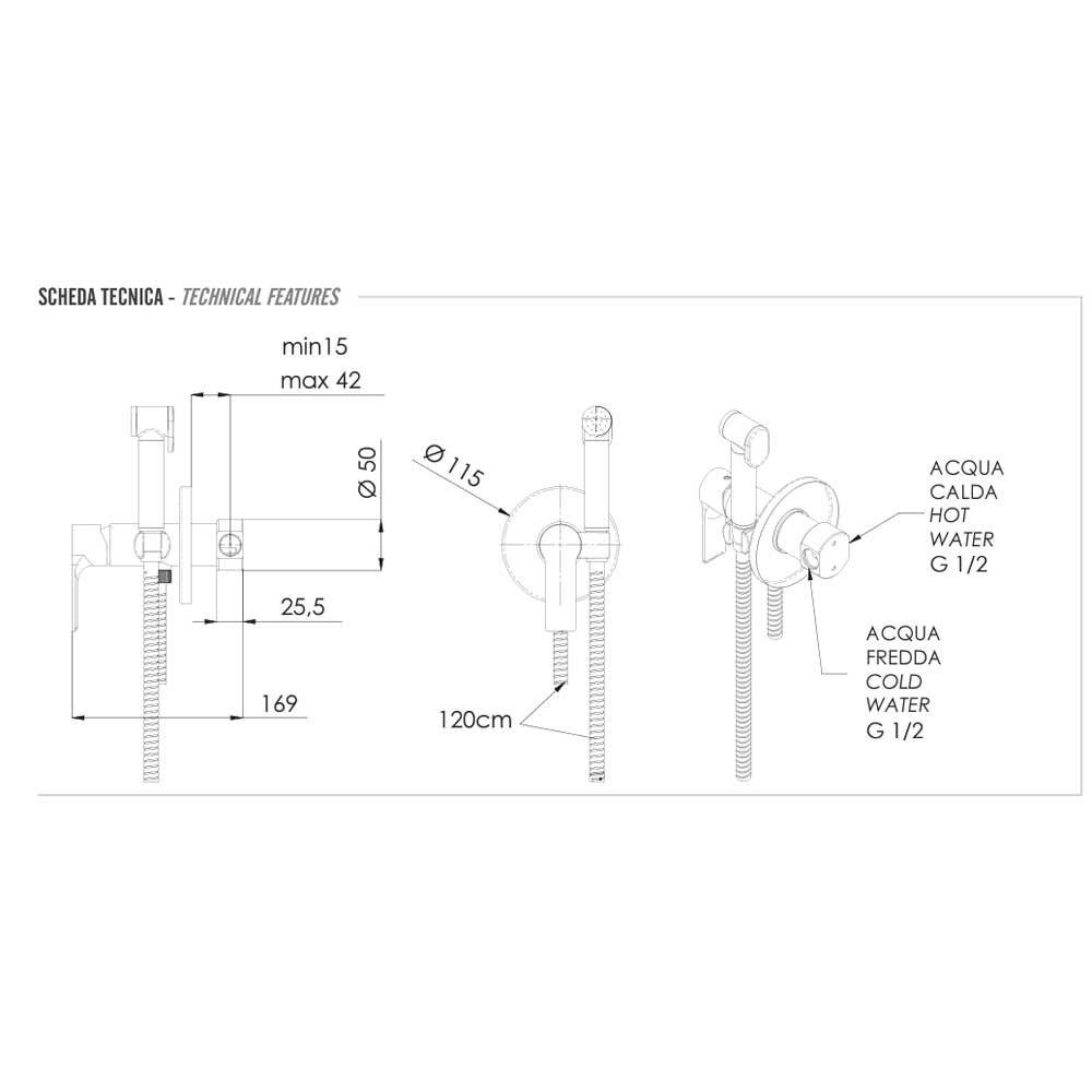 Miscelatore incasso comprensivo di doccetta shut-off, supporto doccia-presa acqua, flessibile doccia cm 120 Energy di Remer Rubinetterie by CeramicStore | Lo specialista del tuo bagno