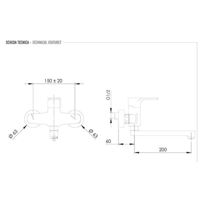Miscelatore monocomando a muro per lavello con bocca girevole collezione Energy di Remer Rubinetterie by CeramicStore | Lo specialista del tuo bagno