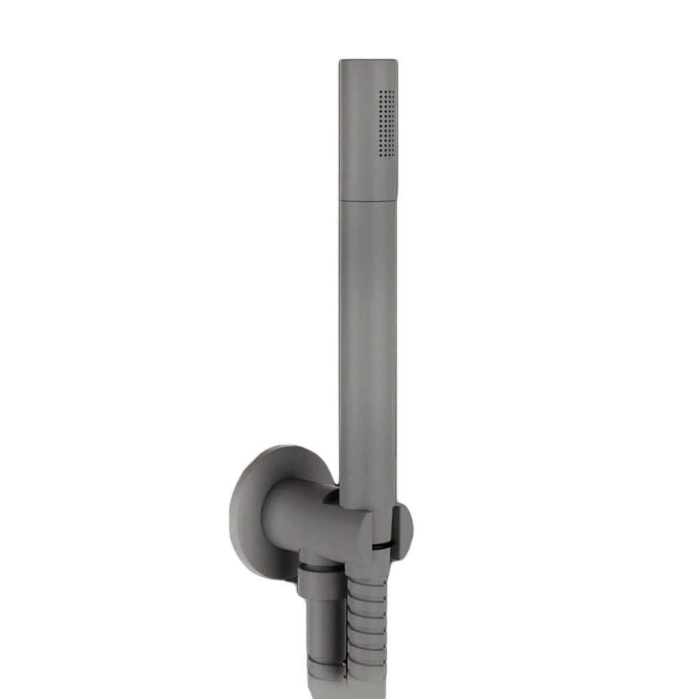Kit doccia minimal tonda con supporto e flessibile in ottone con finitura nichel spazzolato by CeramicStore | Lo specialista del tuo bagno