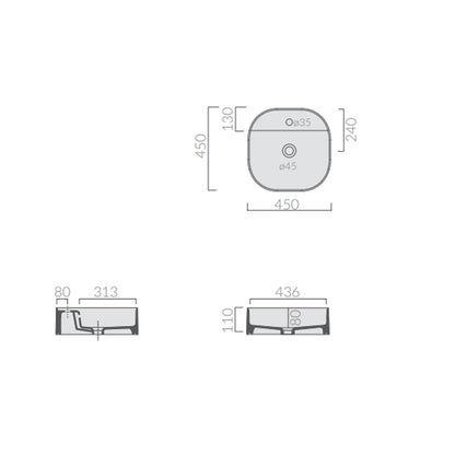 Lavabo da appoggio con angoli stondati serie Smart-B di Ceramica Galassia -  Bianco matt 45cm