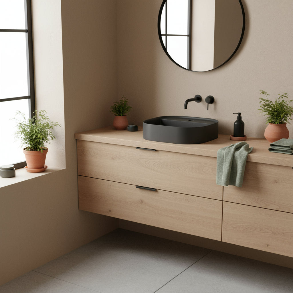 Lavabo da appoggio con angoli stondati serie Smart-B di Ceramica Galassia -  Nero matt 45cm