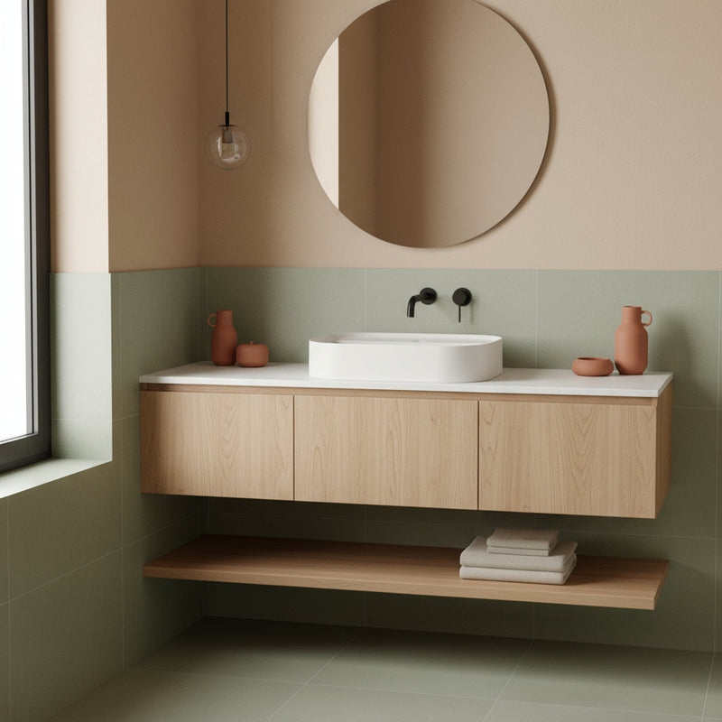 Lavabo da appoggio rettangolare con angoli stondati serie Smart-B di Ceramica Galassia -  Sabbia 55x45cm