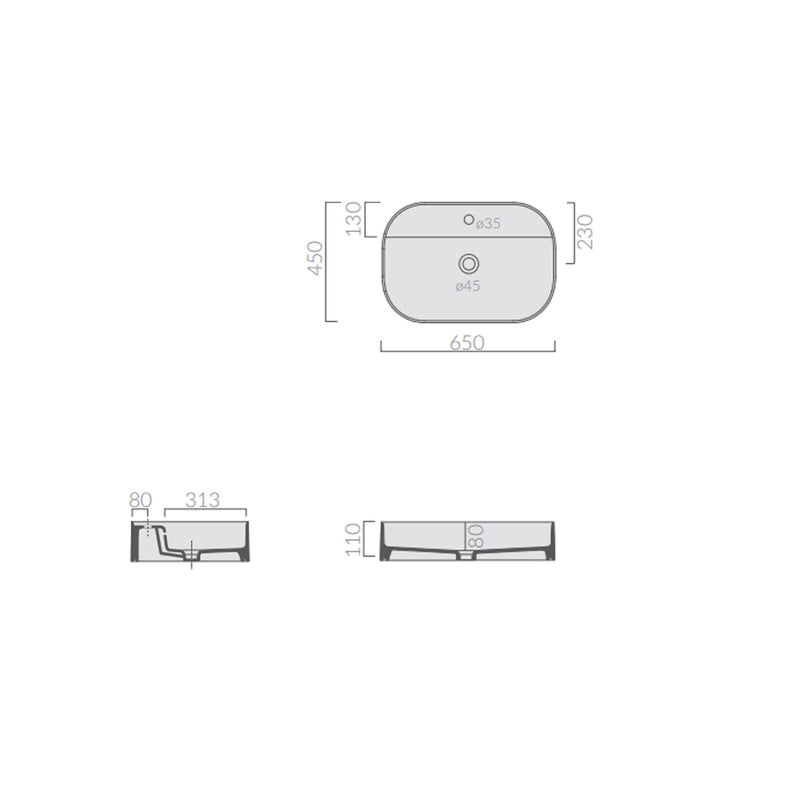 Lavabo da appoggio rettangolare con angoli stondati serie Smart-B di Ceramica Galassia -  Bianco lucido 65x45cm