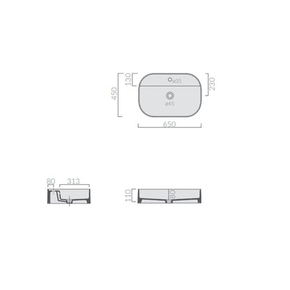 Lavabo da appoggio rettangolare con angoli stondati serie Smart-B di Ceramica Galassia -  Sabbia 65x45cm