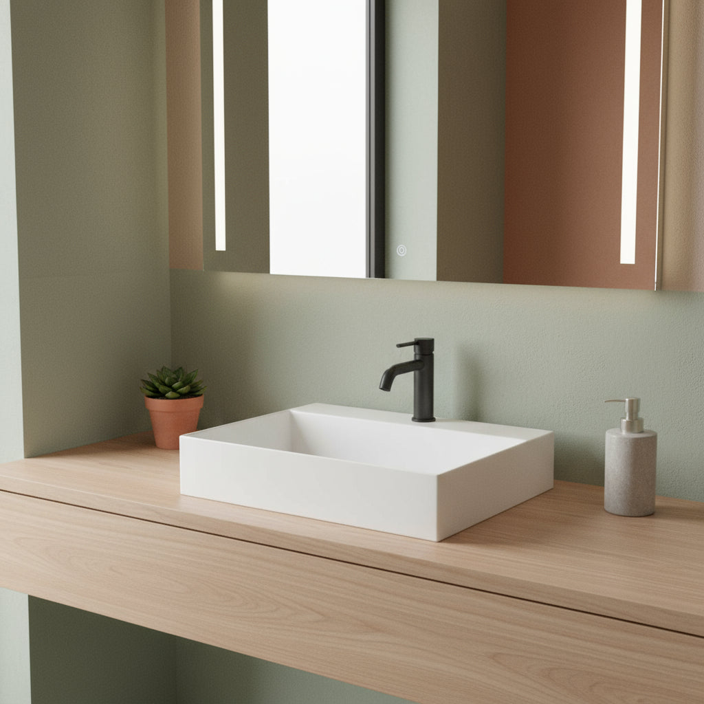 Lavabo da appoggio squadrato Ceramica Azzurra Elegance 60x45 cm con foro - Cotone opaco