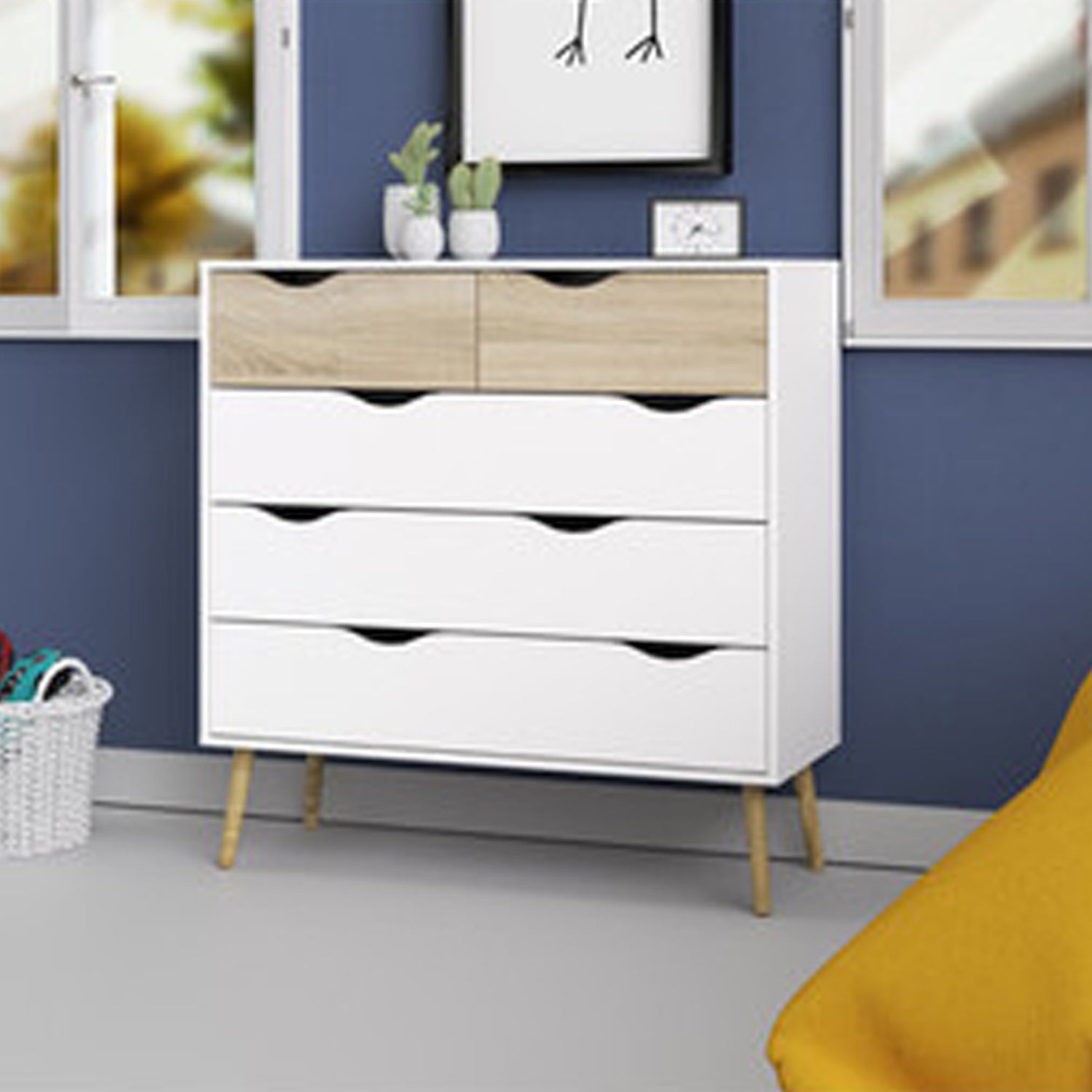 Cassettiera modello Oslo con 5 cassetti - Bianco/Rovere naturale by CeramicStore | Lo specialista del tuo bagno