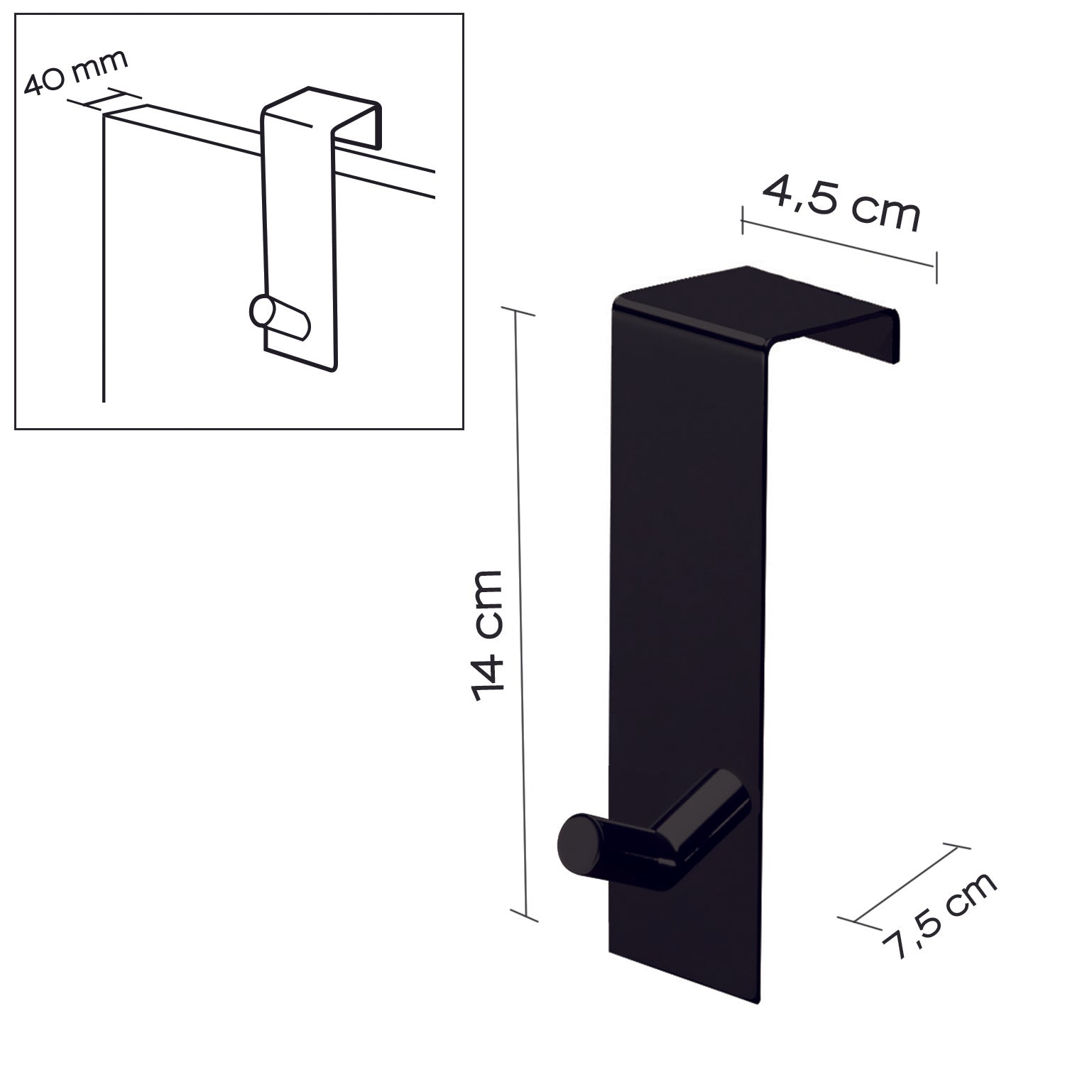 Appendiabiti Morgana singolo sopraporta da 40 mm - Nero Matt by CeramicStore | Lo specialista del tuo bagno