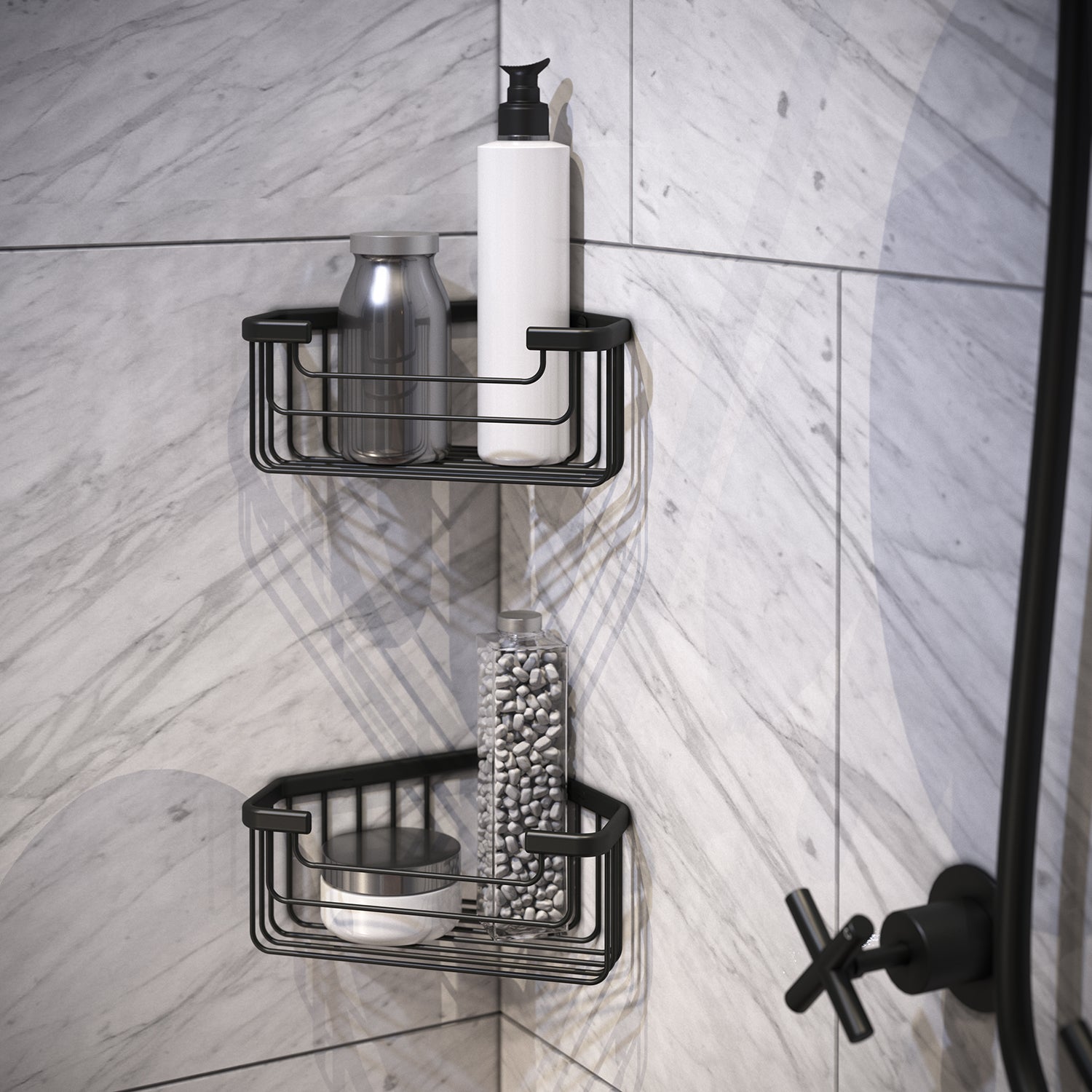 Portaoggetti doccia angolare modello Augustus di Gedy - Nero Matt by CeramicStore | Lo specialista del tuo bagno