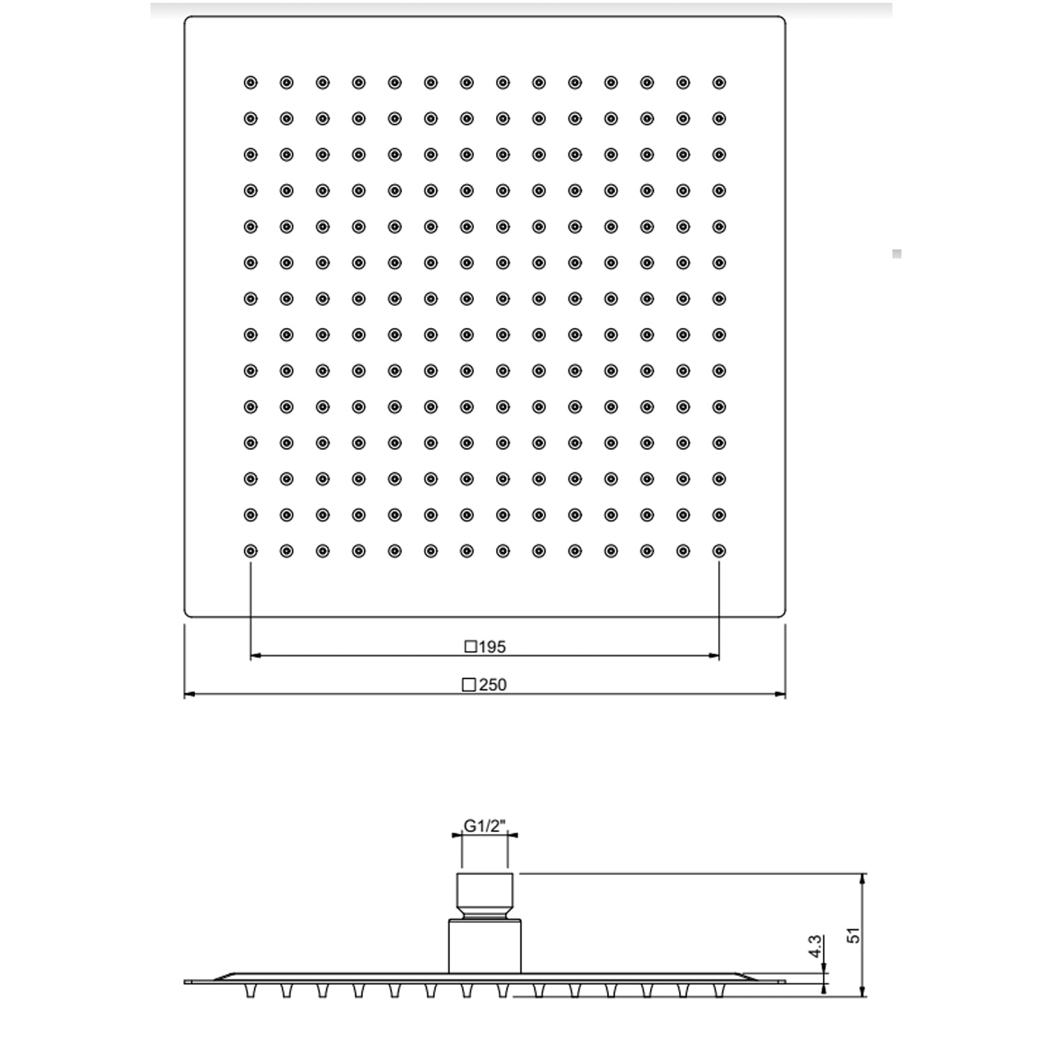 Soffione quadro modello Premium Line 25x25 cm inox cromato Collezione Premium Shower by CeramicStore | Lo specialista del tuo bagno