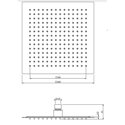 Soffione quadro modello Premium Line 25x25 cm inox cromato Collezione Premium Shower by CeramicStore | Lo specialista del tuo bagno