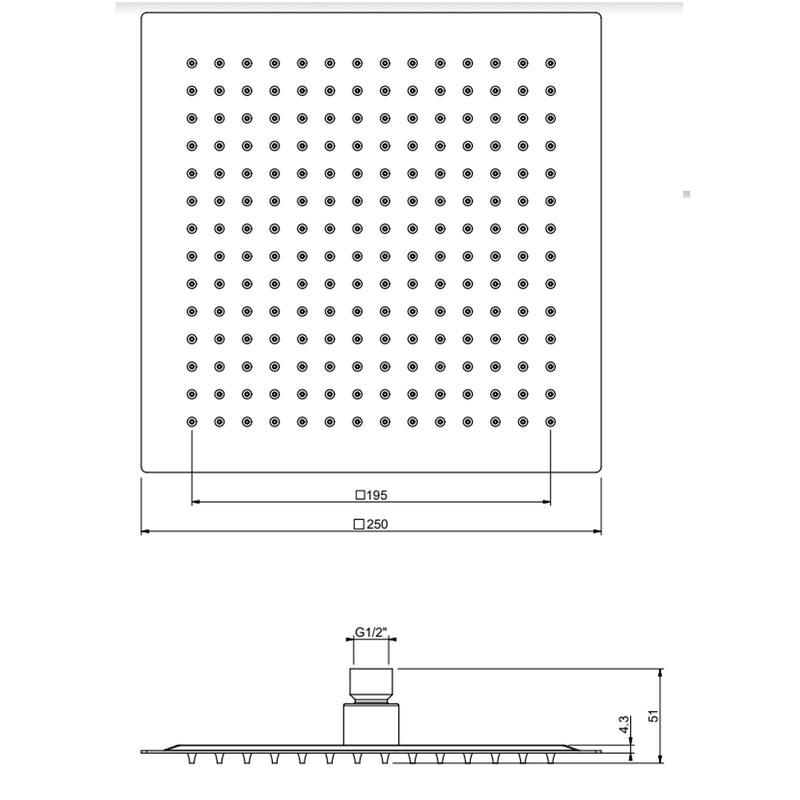 Soffione quadro modello Premium Line 25x25 cm inox cromato Collezione Premium Shower by CeramicStore | Lo specialista del tuo bagno