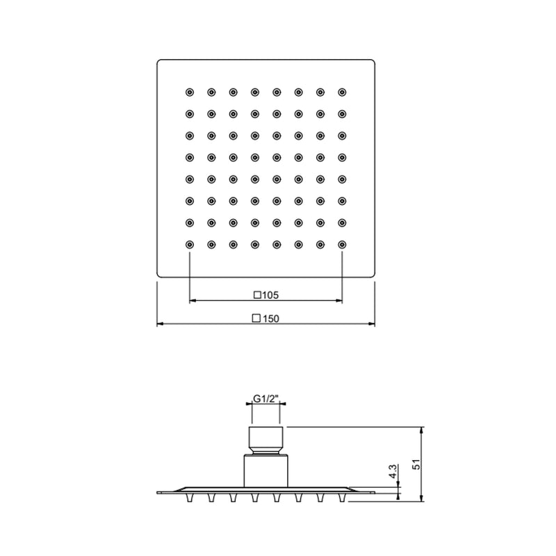 Soffione quadro modello Don 15x15 cm inox cromato by CeramicStore | Lo specialista del tuo bagno
