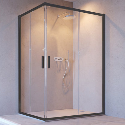 Box doccia angolare Barbados 70X140cm cristallo 6mm profilo nero Made in Italy by CeramicStore | Lo specialista del tuo bagno