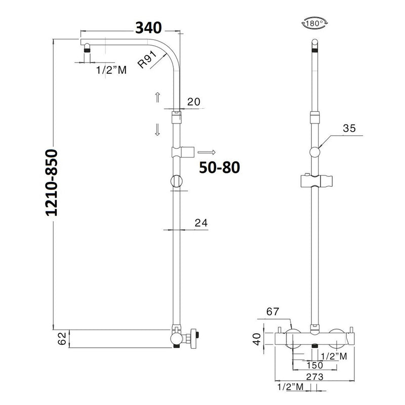 Colonna doccia regolabile e orientabile con termostatico TM3C 85-121cm by CeramicStore | Lo specialista del tuo bagno
