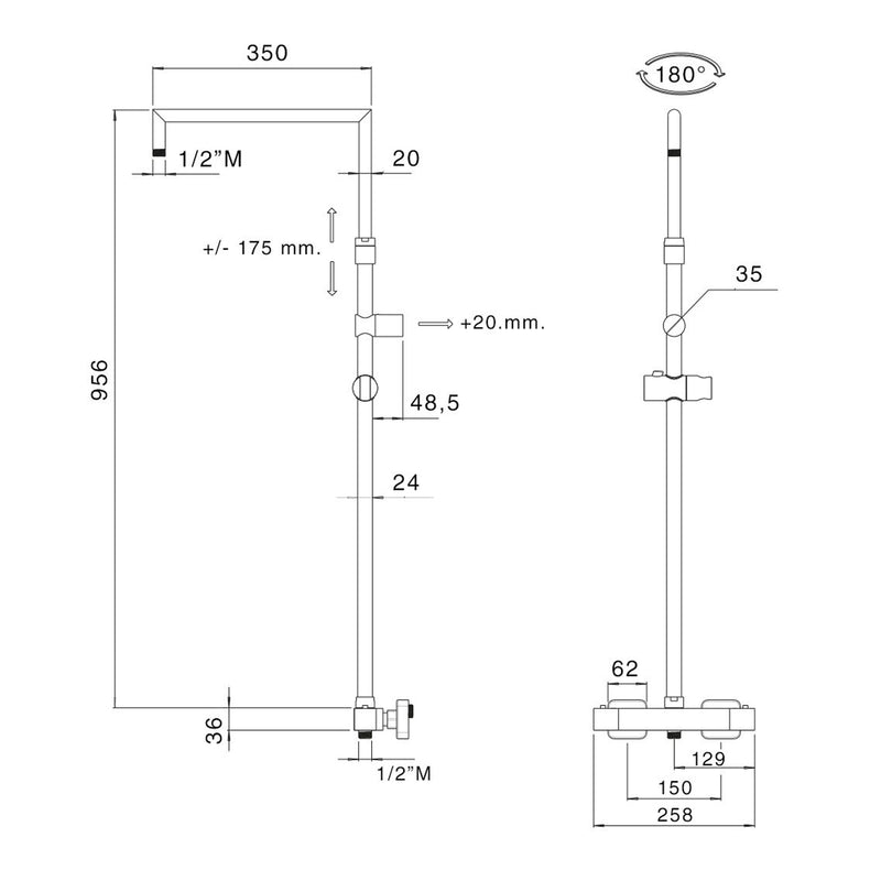 Colonna doccia squadrata regolabile in profondità con deviatore MX3C by CeramicStore | Lo specialista del tuo bagno