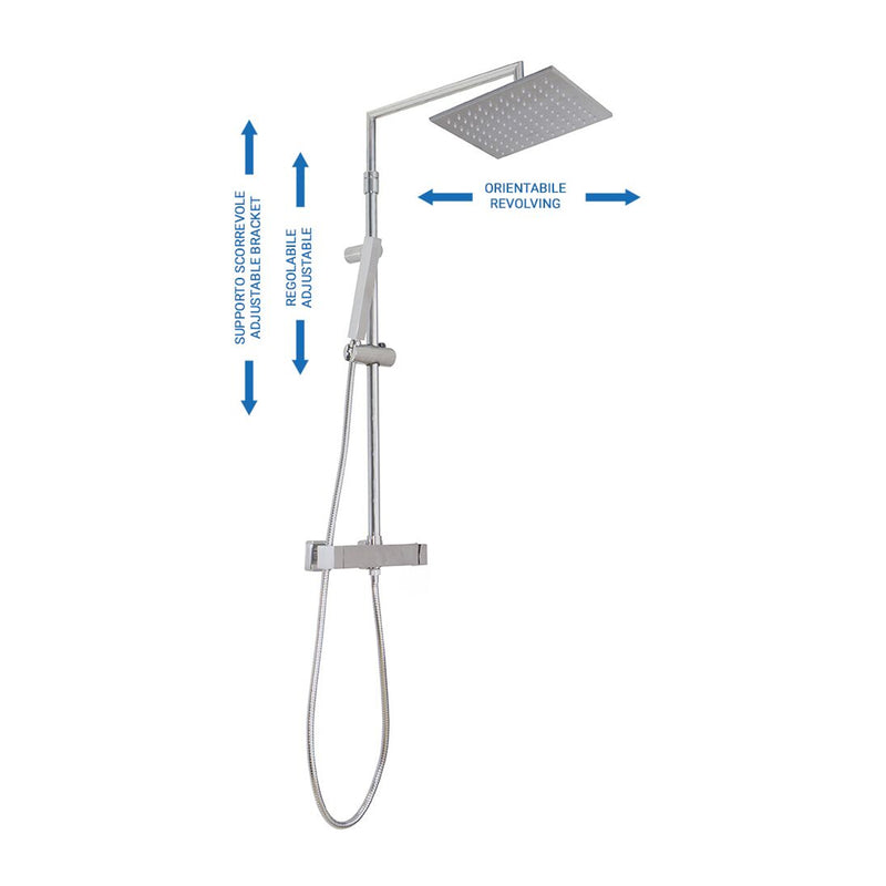 Colonna doccia squadrata regolabile con soffione quadro termostatico TM3C by CeramicStore | Lo specialista del tuo bagno