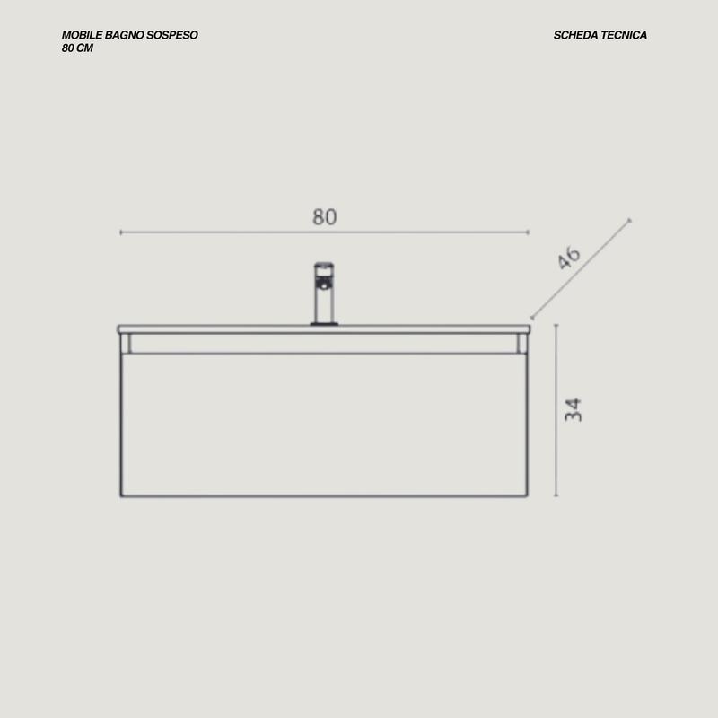 Mobile Bagno Sospeso 80 Cm Un Cassetto Specchio a Filo 80x60 Cm Ossido Grigio/Noce Canaletto Cubi&Co collezione Urban