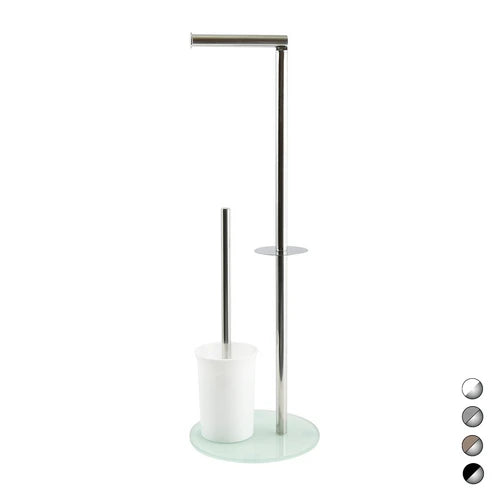 Piantana colonna acciaio inox porta scopino base vetro ovale acciaio inox vetro bianco