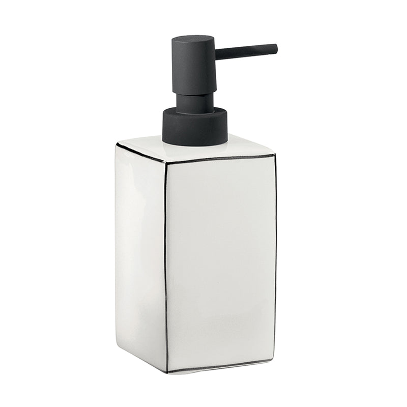 Dosasapone in ceramica Gedy serie Lucrezia con erogatore in plastica nera - Bianco