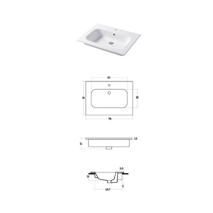 Lavabo a consolle in ceramica bianca lucida serie Qubo Square 51 Disegno-Ceramica 71cm by CeramicStore | Lo specialista del tuo bagno