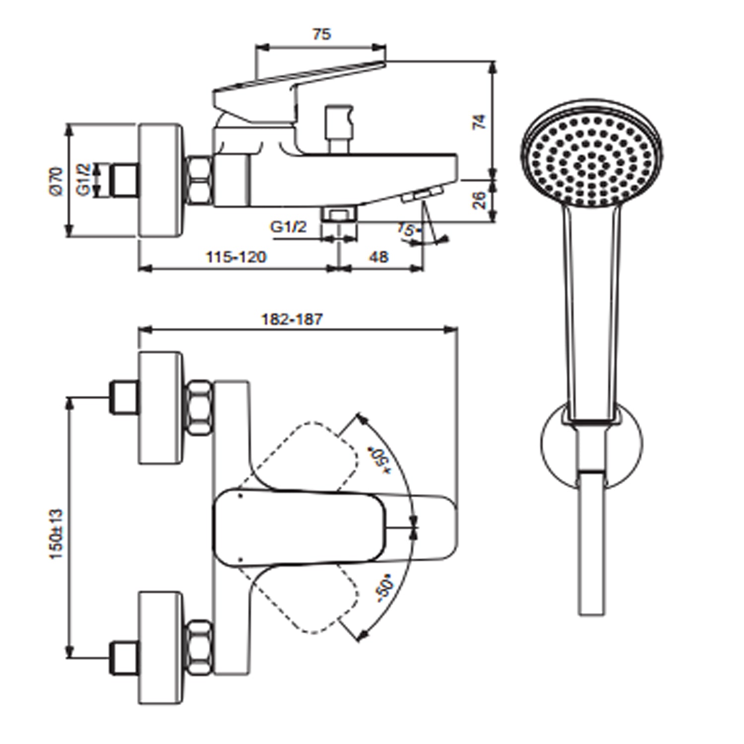 Miscelatore esterno per doccia o vasca di marca Ideal Standard Ceraplan con doccetta by CeramicStore | Lo specialista del tuo bagno