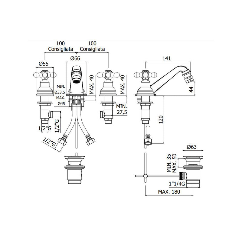 Batteria bidet con bocca fissa serie Iris modello IRV118CO Cromato oro Paffoni by CeramicStore | Lo specialista del tuo bagno