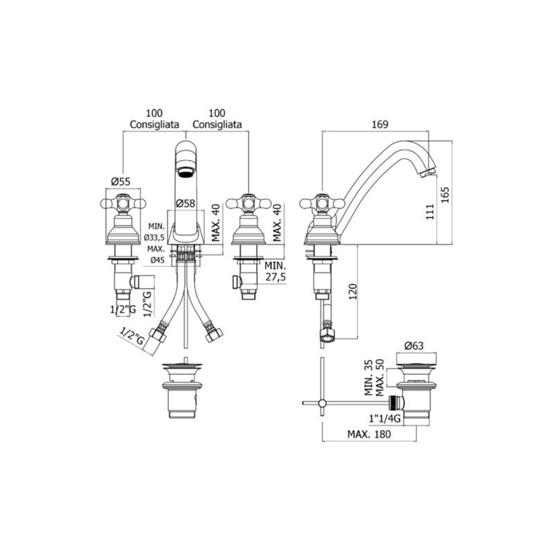 Batteria lavabo a 3 fori con scarico automatico Paffoni serie Viola - Cromato by CeramicStore | Lo specialista del tuo bagno