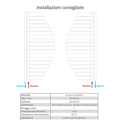 Termoarredo scaldasalviette Lazzarini Spinnaker reversibile 800x463 mm interasse 50 mm Bianco by CeramicStore | Lo specialista del tuo bagno