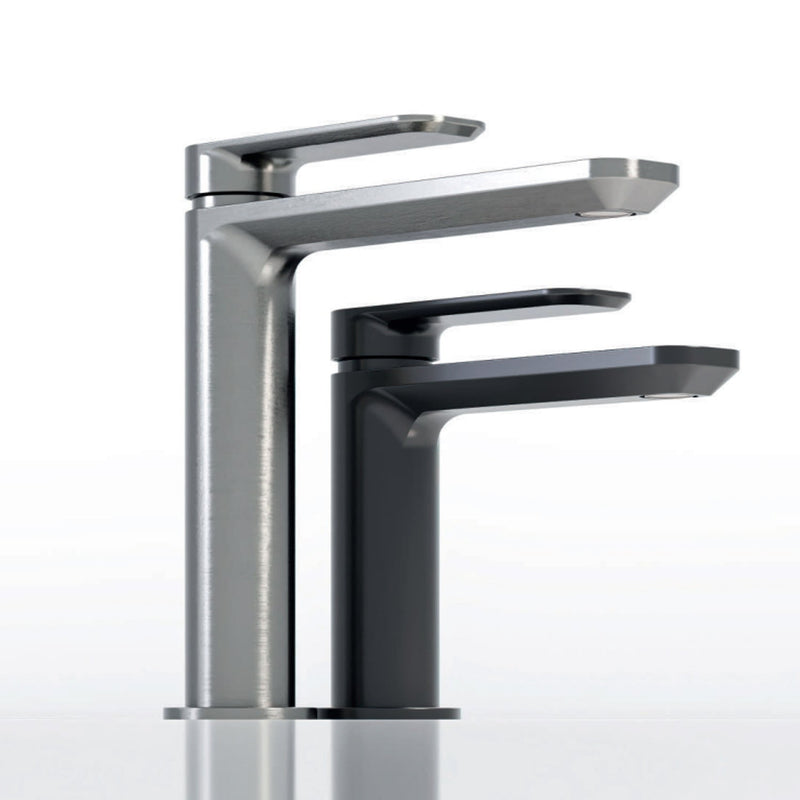 Miscelatore monocomando lavabo bocca lunga RubiFlux serie Azzurro - Cromo Spazzolato